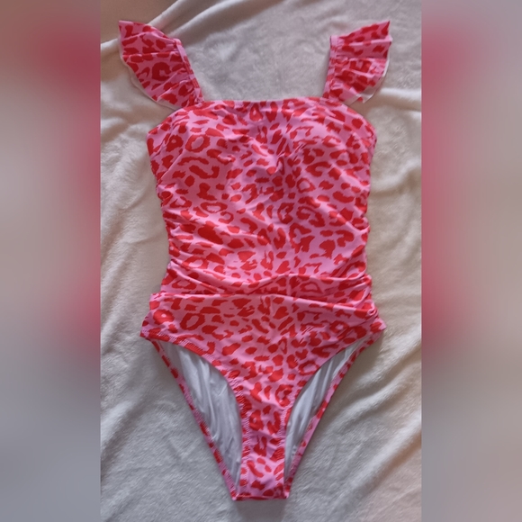 SOLD-NWT - Size S - Hilinker Pink Leopard Print One Piece Swimsuit - Picture 4 of 10